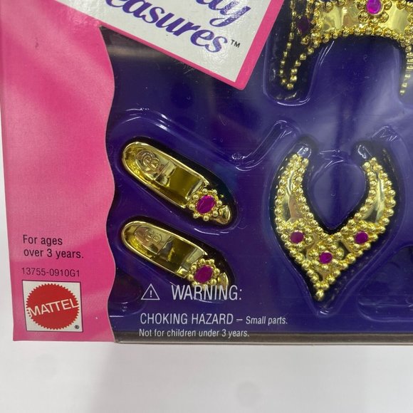 Barbie Pretty Treasures Set Gold Jewelry 13755 Mattel 1995 Vintage Accessories - Picture 3 of 7